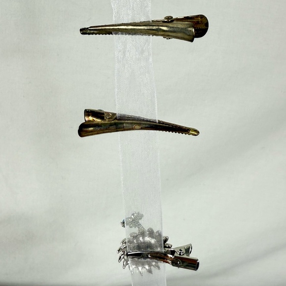 3 Silver, Blue, Green Hair Clips with Rhinestones and Glitter - Picture 6 of 6